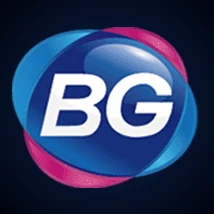 โลโก้ BG วงรีสีน้ำเงินตัวอักษรขาวบนพื้นกรมท่า ชื่อเต็ม Big Gaming