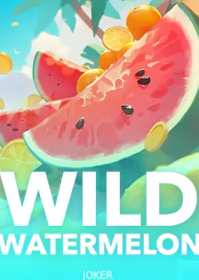 ปกเกม Wild Watermelon แตงโมผ่าซีกสีแดงสดบนพื้นฟ้าเขียว